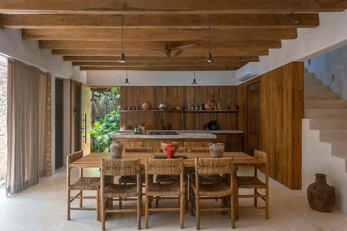 度假居 Boho 3Br Villa Organic Design Gated & Rooftop 图卢姆 墨西哥